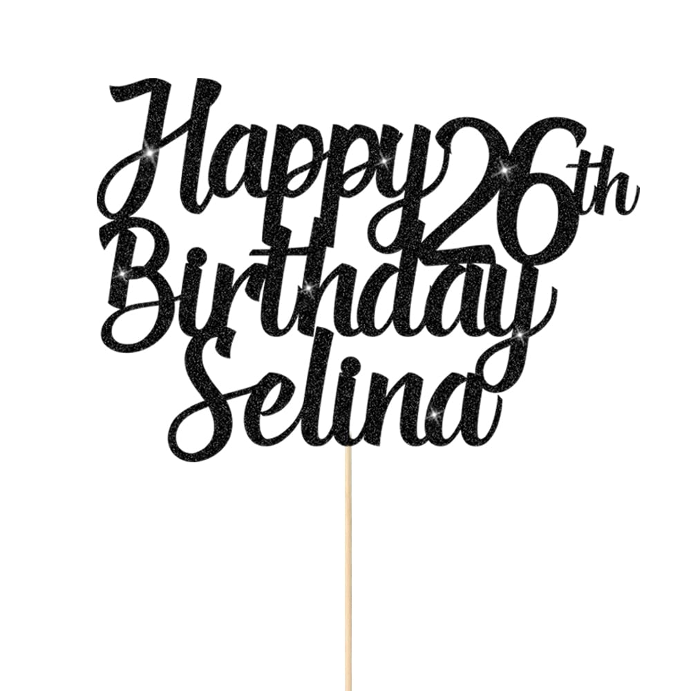 Personalized Cake Topper Happy Birthday Cake Topper Customized Cake Toppers Cake Decorations with Any Name Age for 1st 10th 16th 18th 20th 21st 30th 40th 50th 60th 70th 80th(Black)