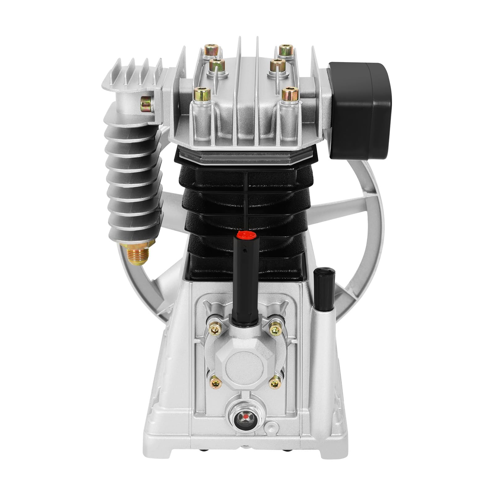 Compresor de aire Cabeza de bomba 2 cilindros 420L/min 8Bar 960RPM Lubricado con aceite con polea para taller industrial plata negro