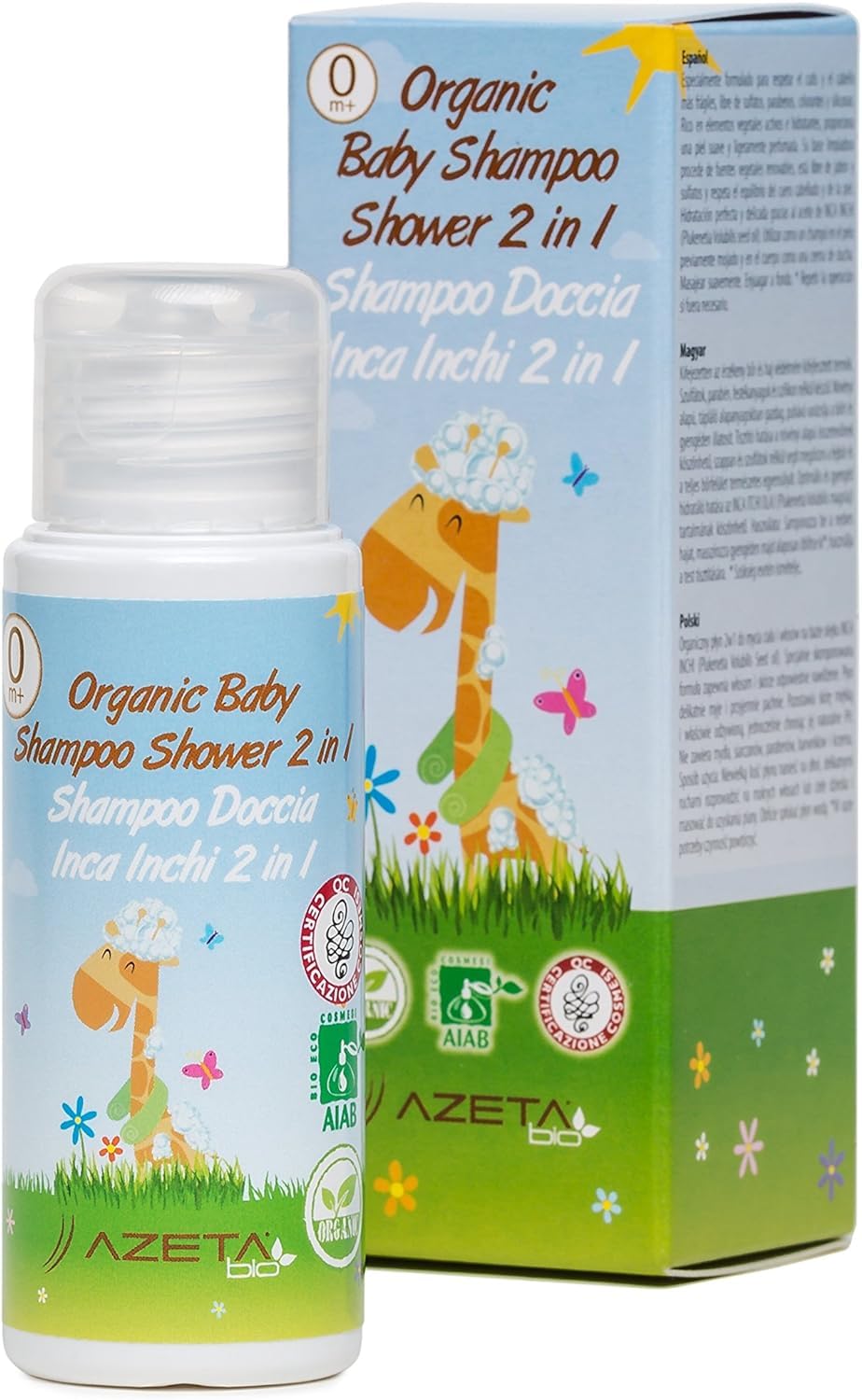 Organic Baby Shampoo 2 in 1 Incha Inchi | AZETABIO | BPA Free | Toxic FREE | Sulfate Free | Non GMO | Set of 2 | (50 ml each)