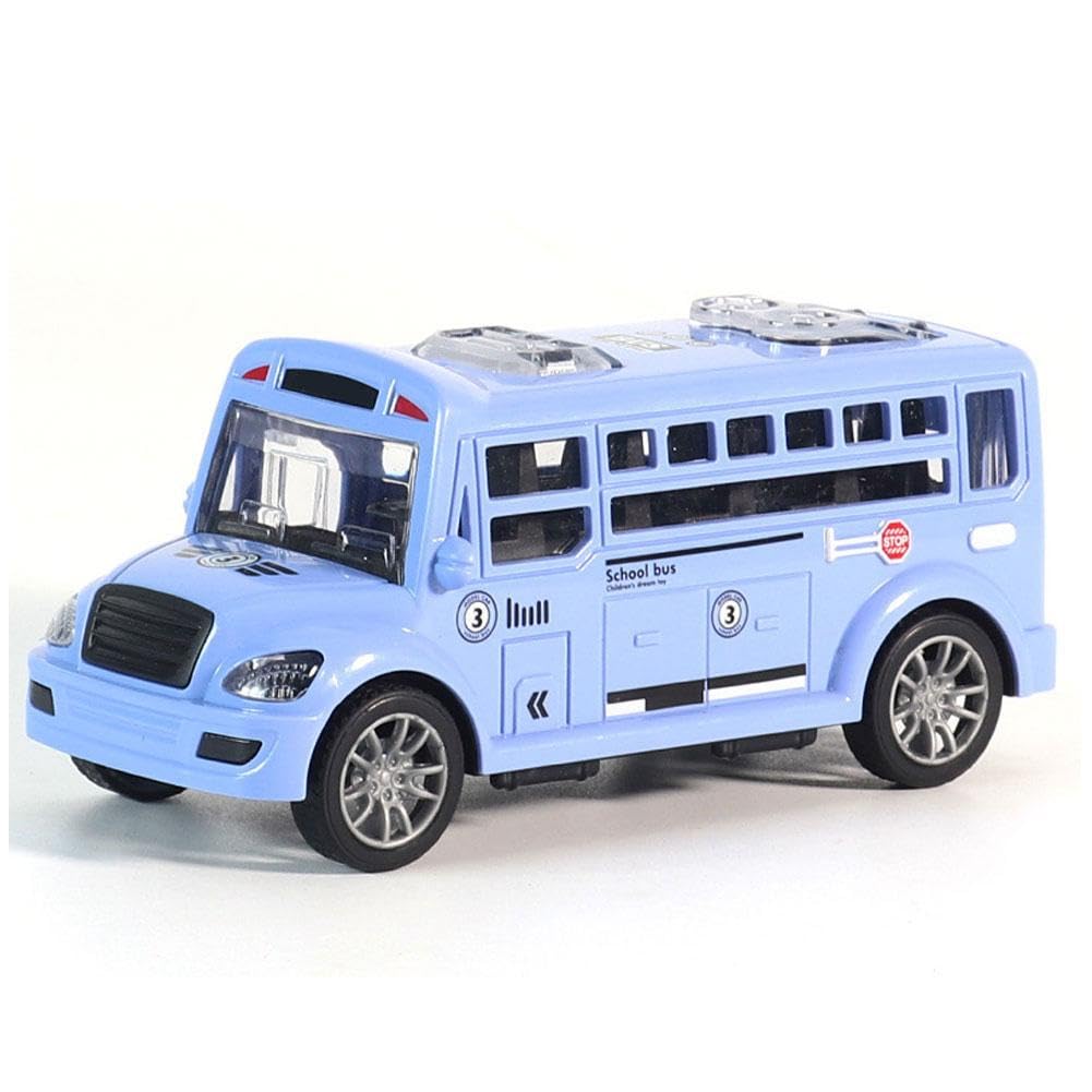 Blue Yellow School Bus Toy, Friction Powered Yellow Bus with Openable Doors, For Toddlers 3-5, Ages Play Toys Role Learning
