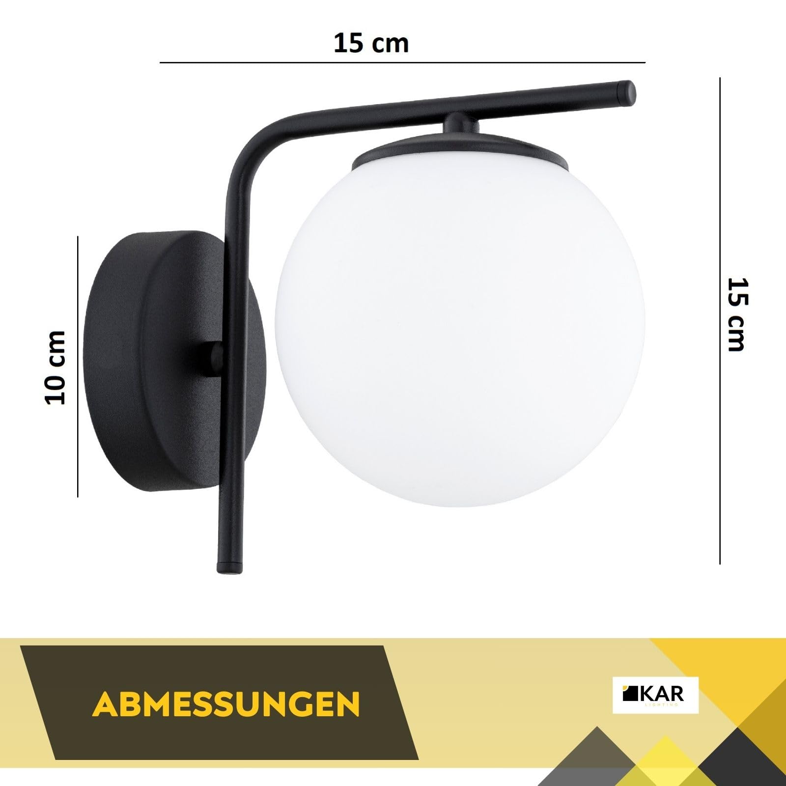 Wandleuchte 1-flammig aus Stahl & Glas | Wandlampe E27 in Schwarz für Wohn-, Ess- & Arbeitszimmer | Einfache Montage | Modern & LED-kompatibel