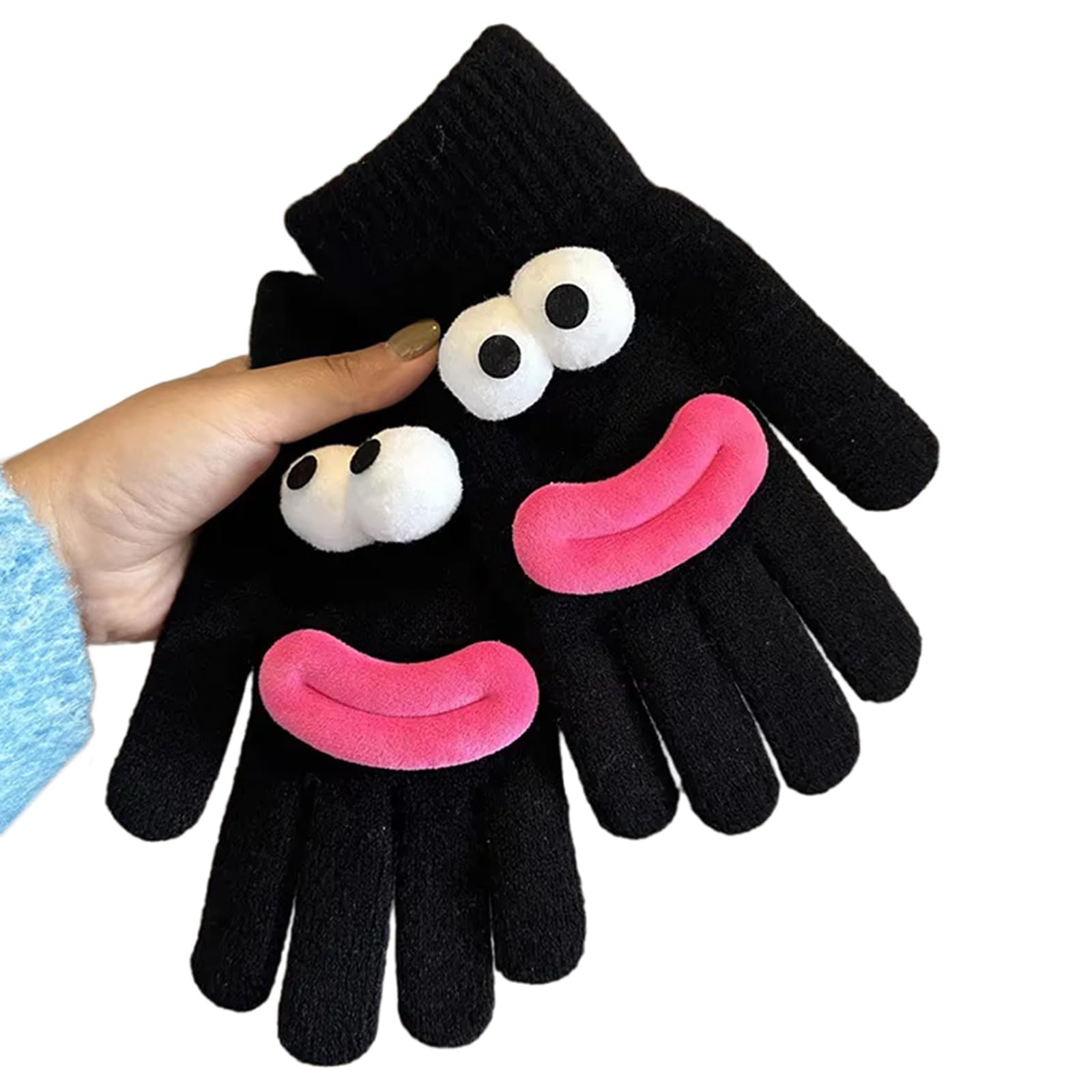 Eye Sausage Mouth Cartoon Gloves With Screentouch Fingers Soft And Stretchy Short Gloves For Students Girl Daily Wear