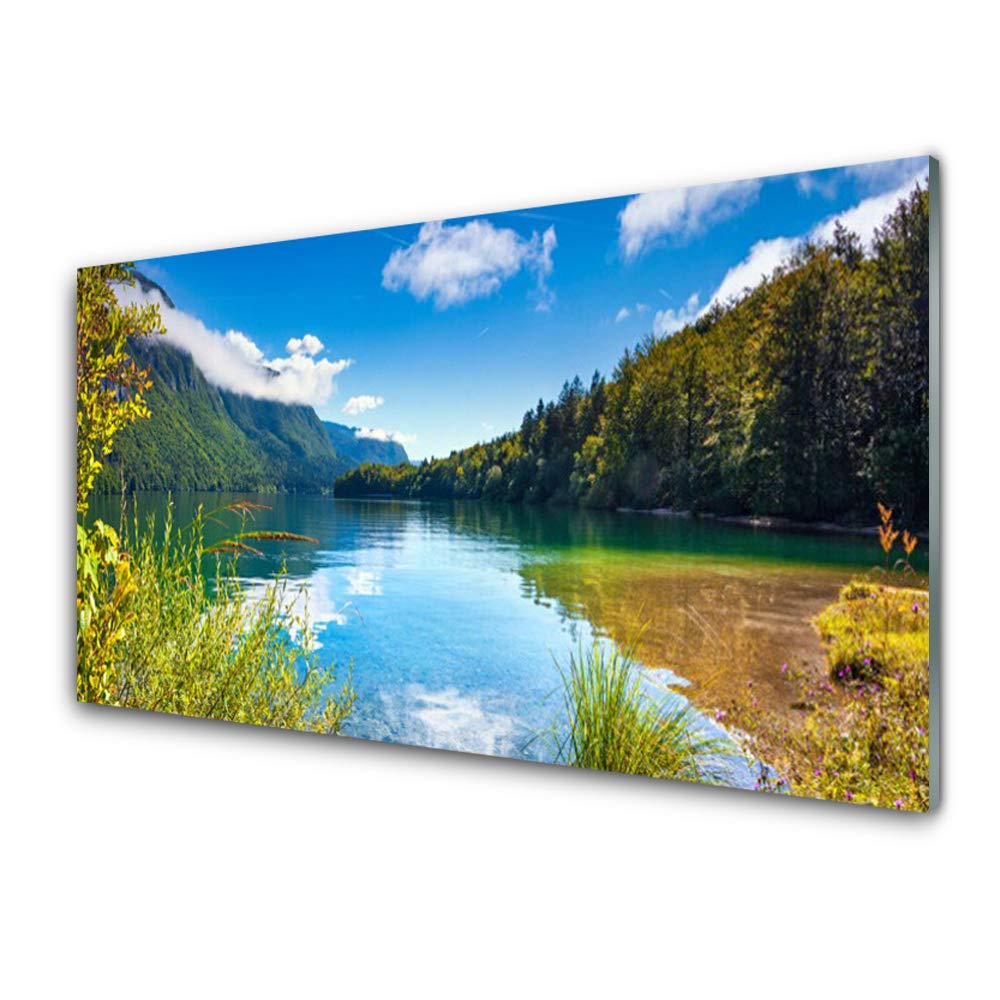 Impression sur Verre Trempé 100x50cm Tableau Mural Moderne Forêt Lac