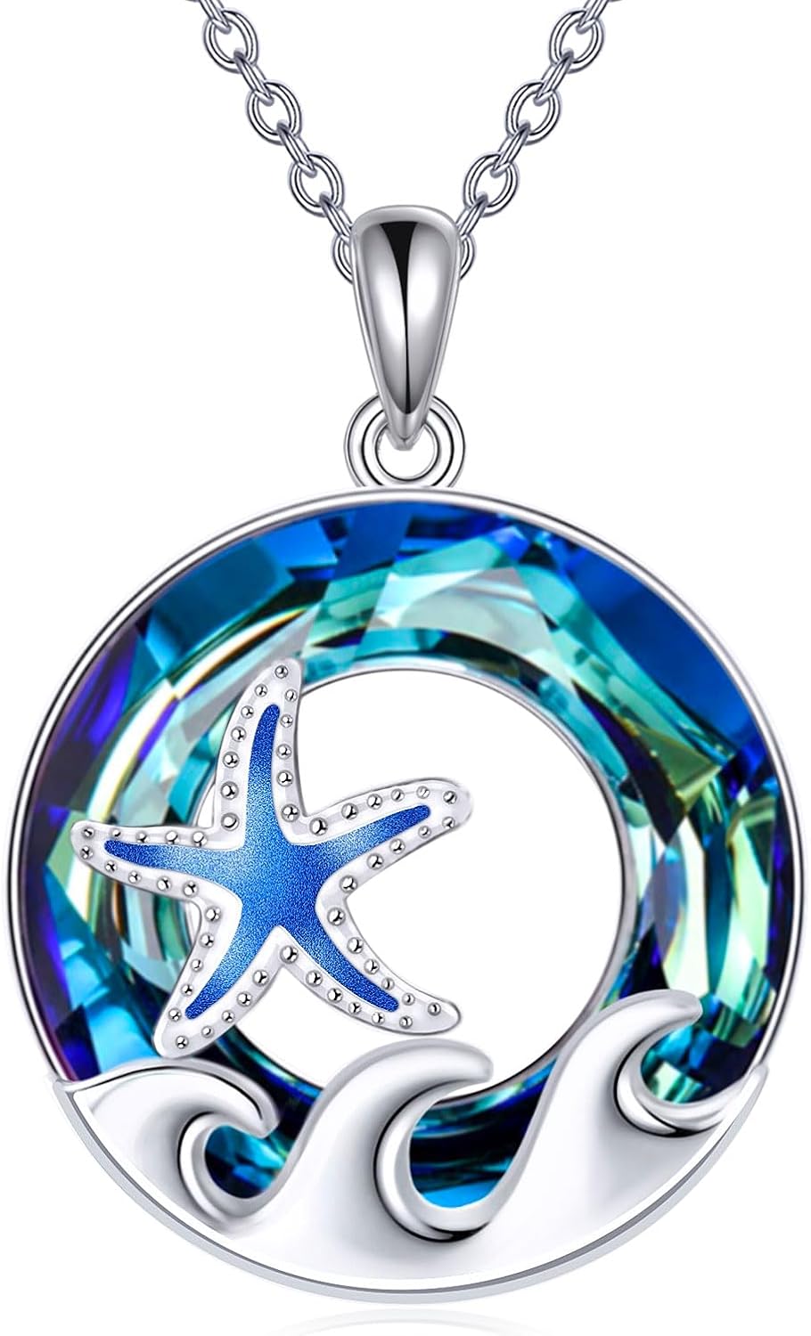 TOUPOP Sea Turtle/Mermaid/Dolphin/Shell/Starfish/Conch/Seahorse Necklace for Women Sterling Silver Ocean Pendant Necklace with Crystal Ocean Beach Charm Jewelry Birthday Christmas Gifts