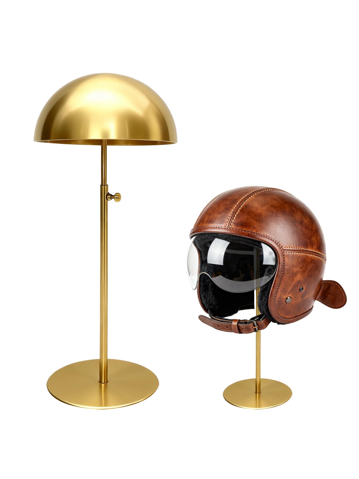 Espositore per cappelli in metallo in acciaio inossidabile dorato Supporto per cappelli da 30-55 cm regolabile in altezza a cupola con tesa, supporto per cappelli da cowboy, porta cappelli da