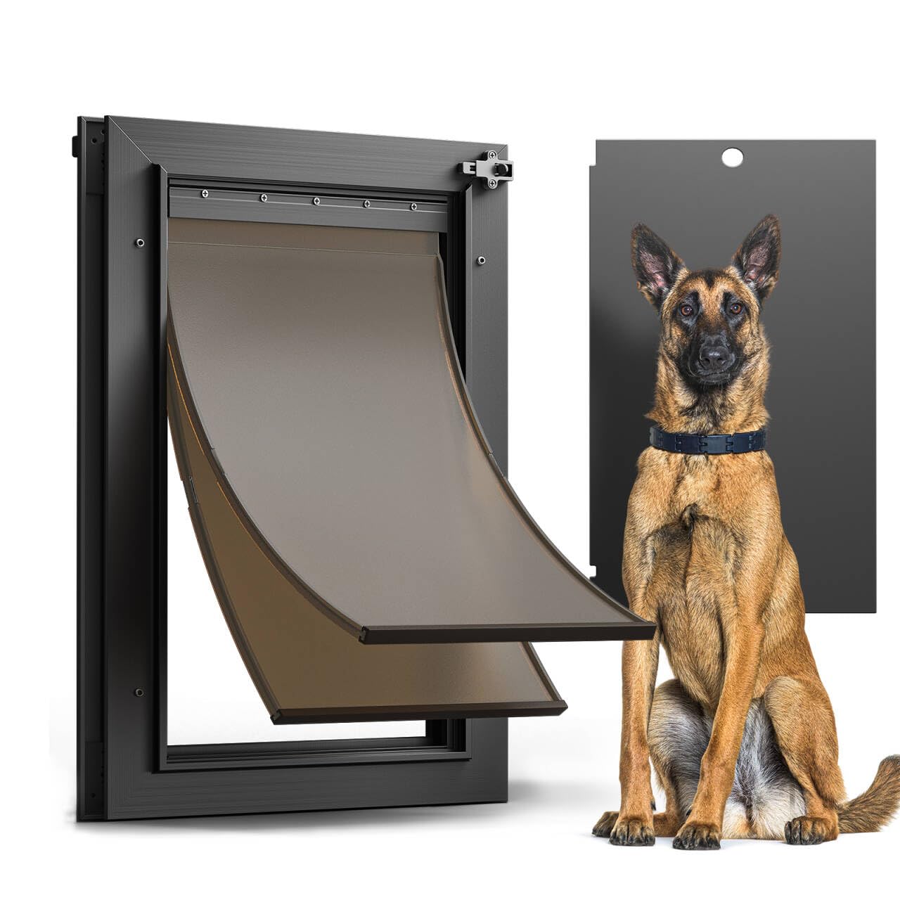 All Aluminum Dog Door for Exterior Door, Large Doggy Door, Heavy Duty Pet Door, Double Magnetic Flaps, Thermal Tnsulation, Energy Efficient, Sliding Lock Panel (Pets Up to 110Lb)