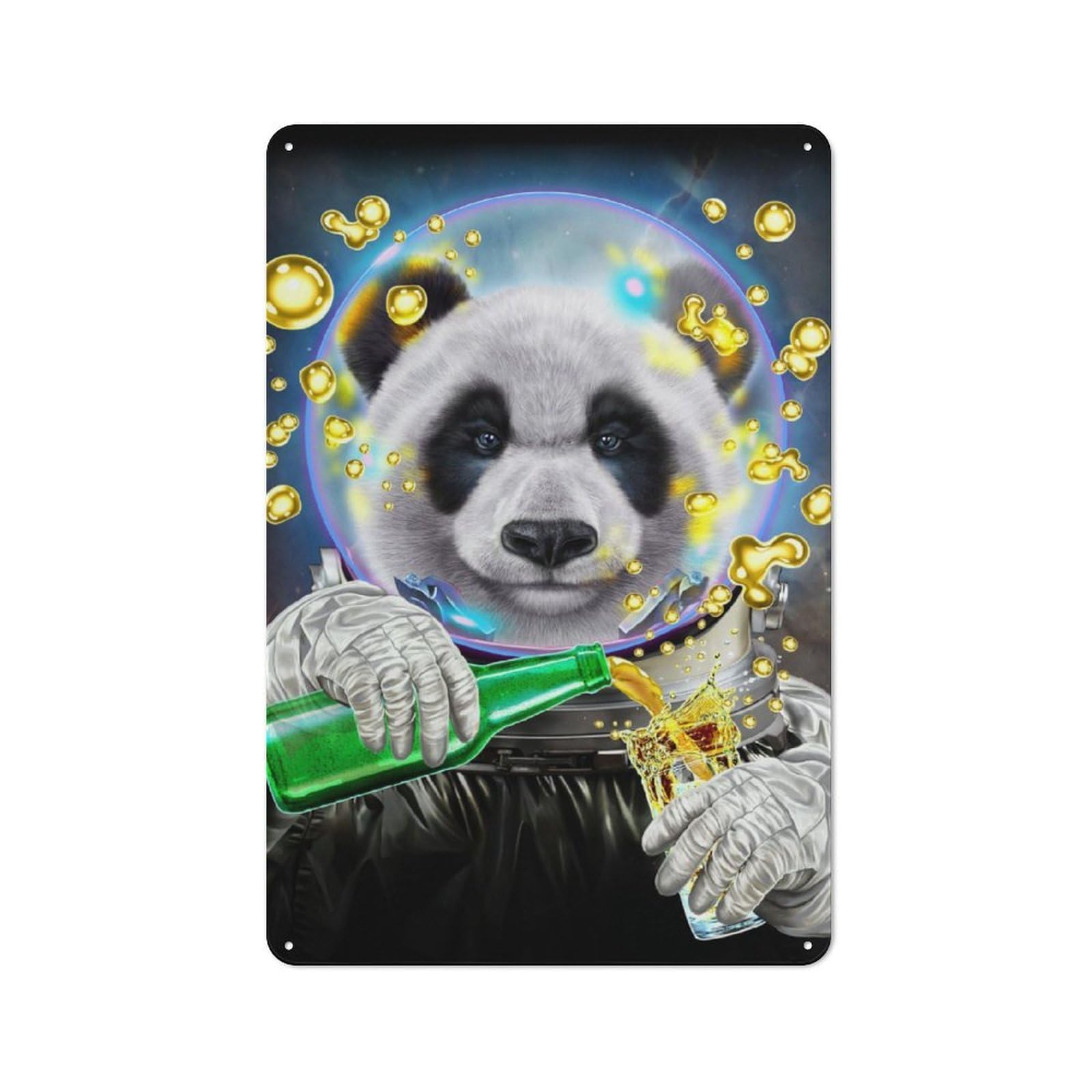 Junmoney Astronaut Giant Panda Retro Metal Sign 30X20cm, Distressed Look Retro Room Decor For Living Room, Hallway, Kitchen Or Cafe