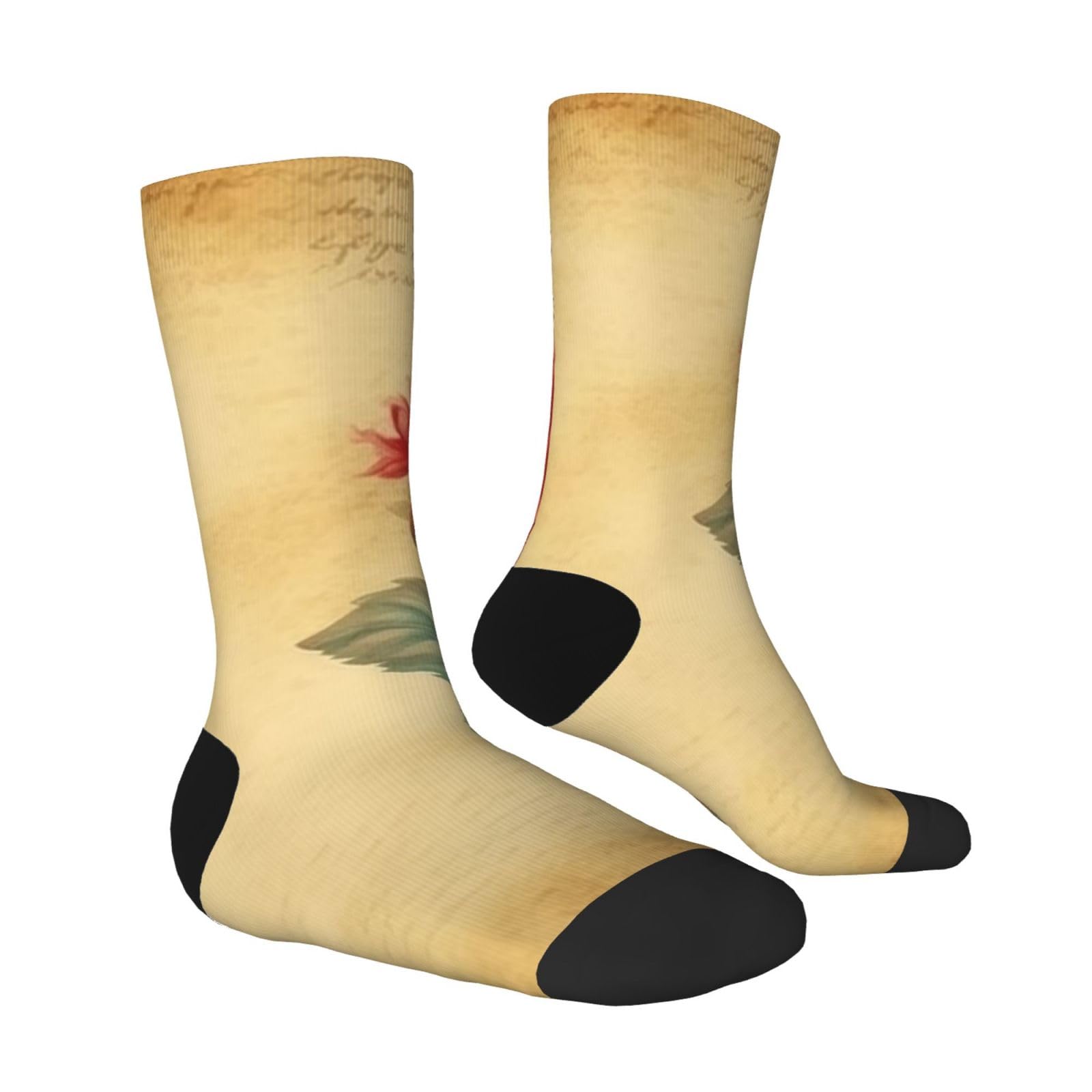 LZQPOEAS Vintage paper with flowers Athletic Socks Unisex Cushioned Crew Socks Hiking Running Calf Sock Soft Above Ankle Sock