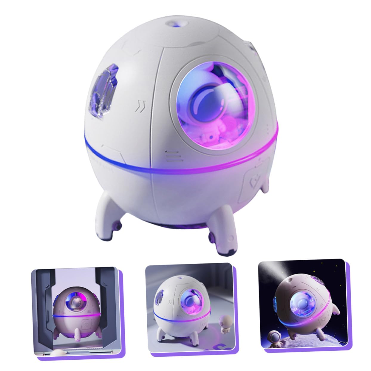 Humidificador de Aire para Bebés Luz Nocturna Colorida Diseño Nave Espacial Capacidad 220ml Silencioso para Dormitorio y Oficina