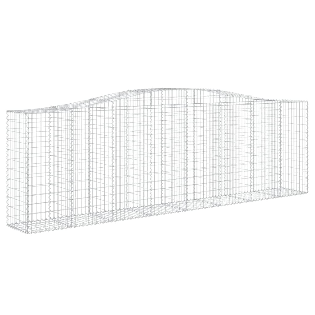 Gaviones con arco alto, 25 unidades, 400 x 50 x 120/140 cm, color plateado | Resistente muro de piedra para protección visual y protección contra el viento para patio delantero, terraza y exterior.