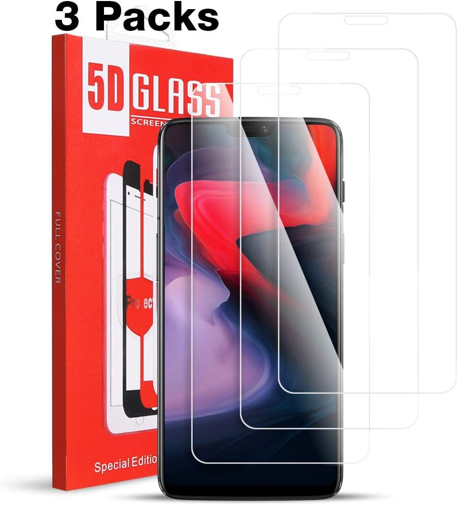 [3 Pack] Compatible for Oneplus 6 Screen Protector - Tempered Glass [Full Coverage] [Bubble-Free] HD Clear Anti Scratch Film for one 6 Plus Phone with Lifetime Replacement Warranty Black (Oneplus 6)