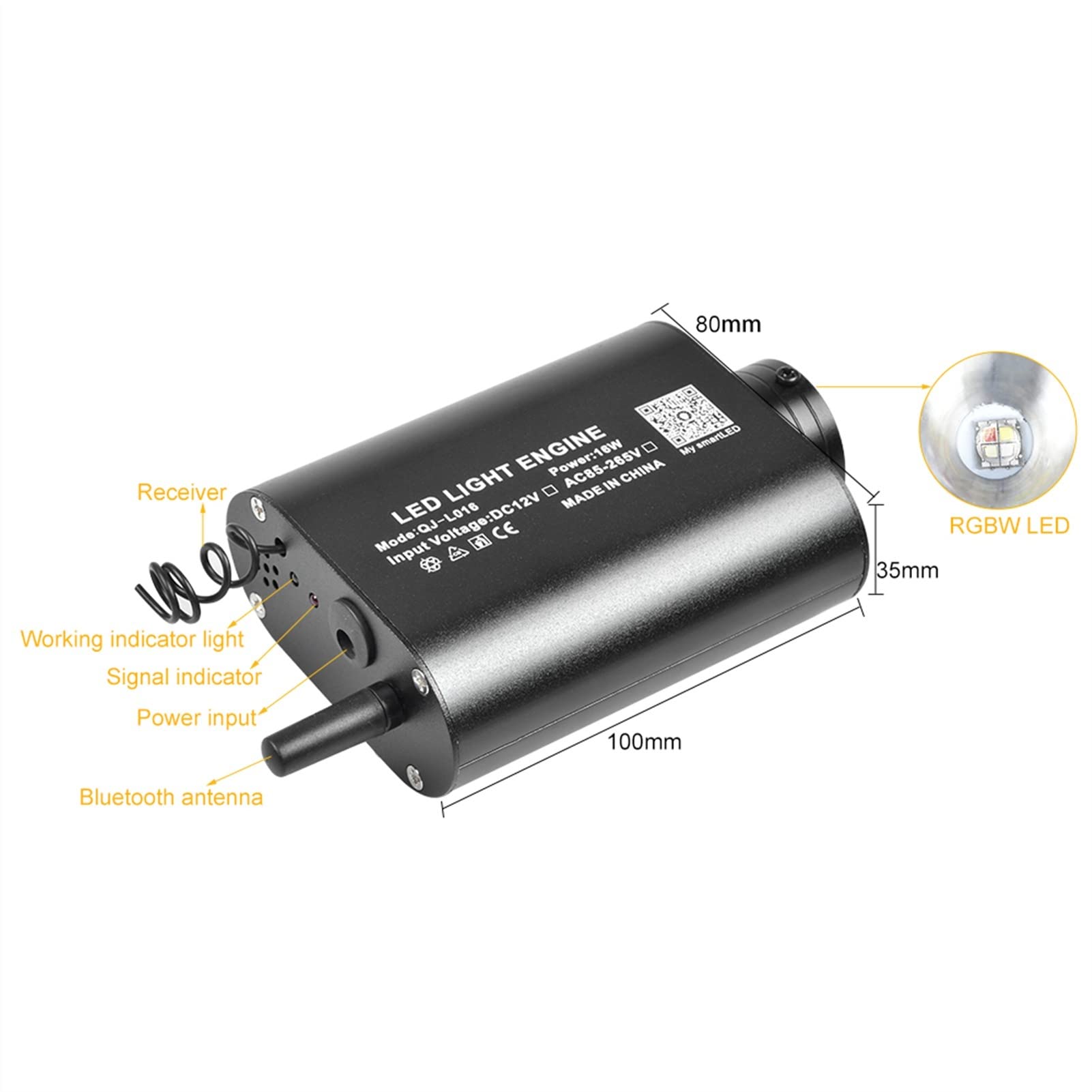 1. 2w RGBW. Bluetooth-App/Remote Sprachsteuerung LED Lichtquellenmotor mit END-Glühkabel-Lichtfaserbeleuchtung, Flexibel(3M Mixed 300pcs)