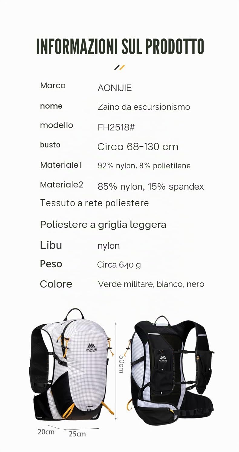 AONIJIE Zaino da arrampicata all'aperto, 18 l, per escursioni