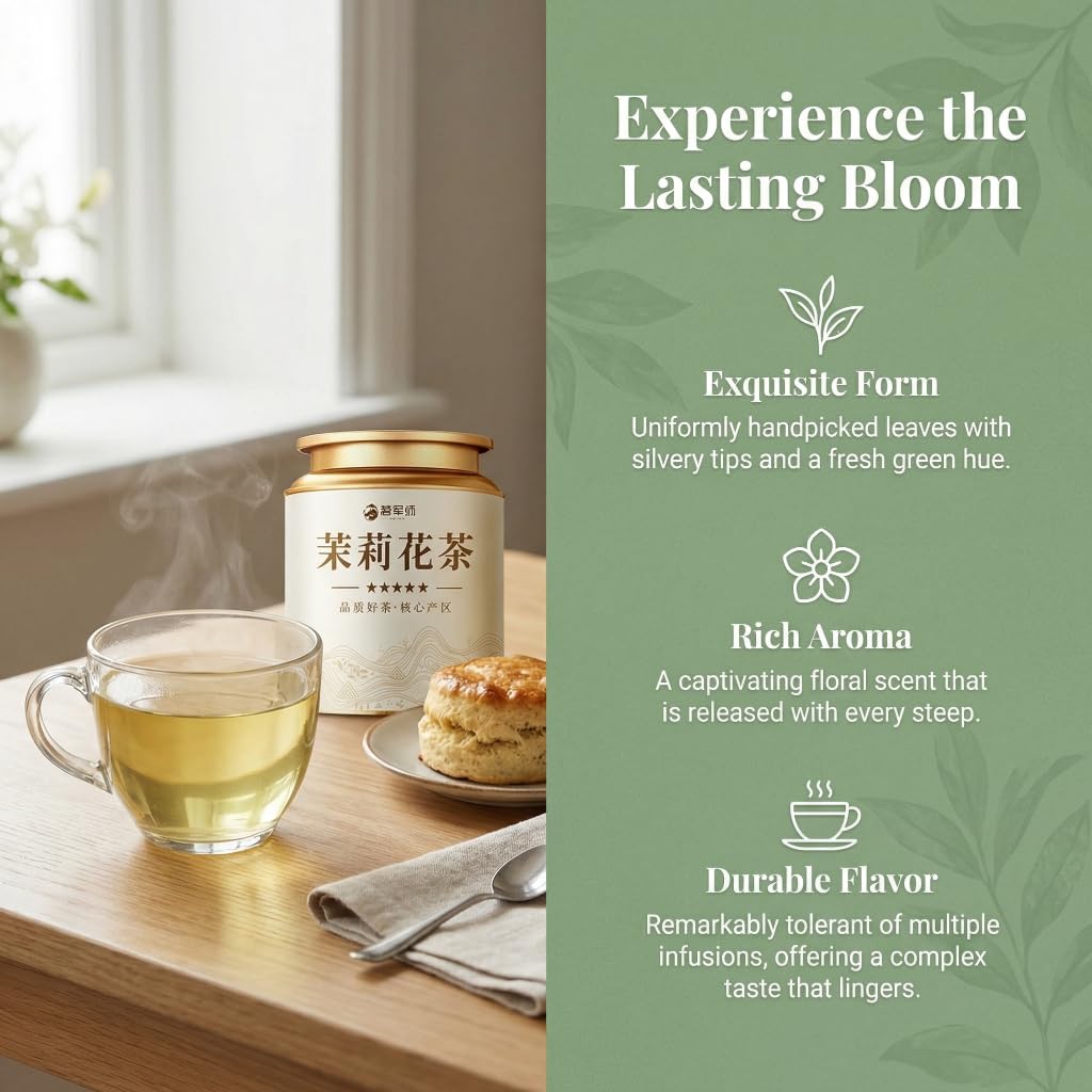 Tè Verde Al Gelsomino 250g × 2 | Tè Verde in Foglie Sciolte Di Qualità Premium 17,64oz | Ricco Aroma Floreale, Gusto Morbido | Per Sé Stessi O Per Donare