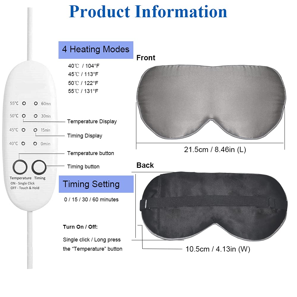 Maschera per gli occhi in seta riscaldata - Comprime calde per occhi gonfi, occhi secchi, blefarite, affaticamento, stili e MGD (grigio)