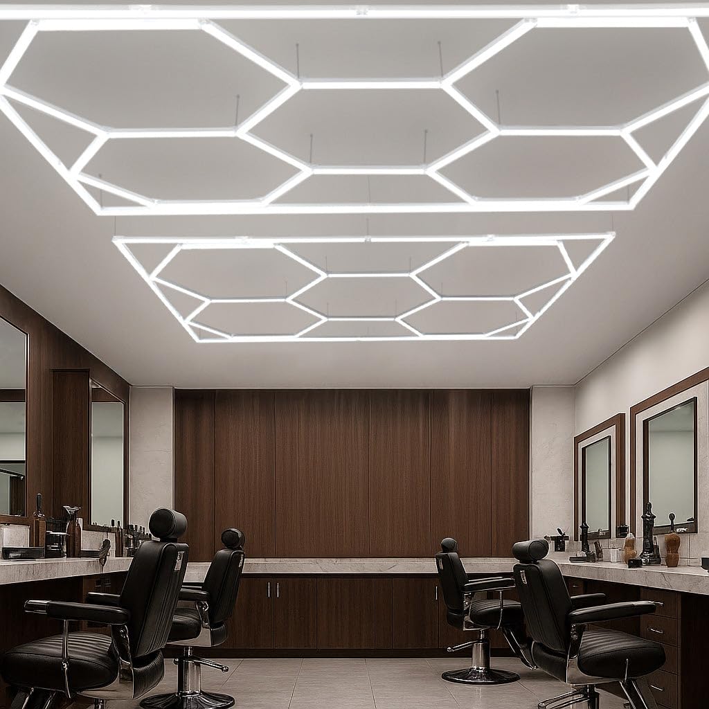 Lot de 10 Plafonnier LED Hexagonale & Bordures 2 x 5 Cadres Modulaires Blanc 120 Lumens 6500K 3 Choix de Montage & Kit Pour Plafond Suspendu Garage Atelier Showroom Salle de Sport