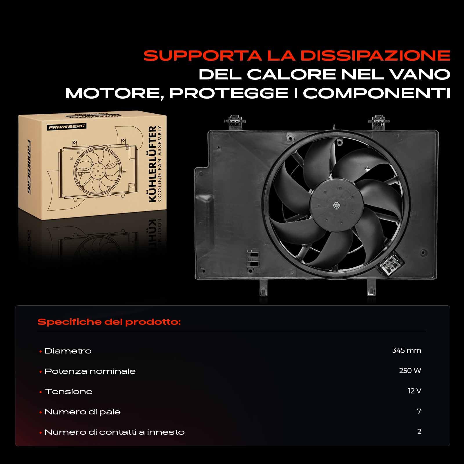 Frankberg Ventola del radiatore del raffreddamento ad acqua C1B18C607AB | Compatibile con: B-Max JK, Fiesta VI Van, Fiesta VI CB1 CCN, Ecosport, B-Max Van JK