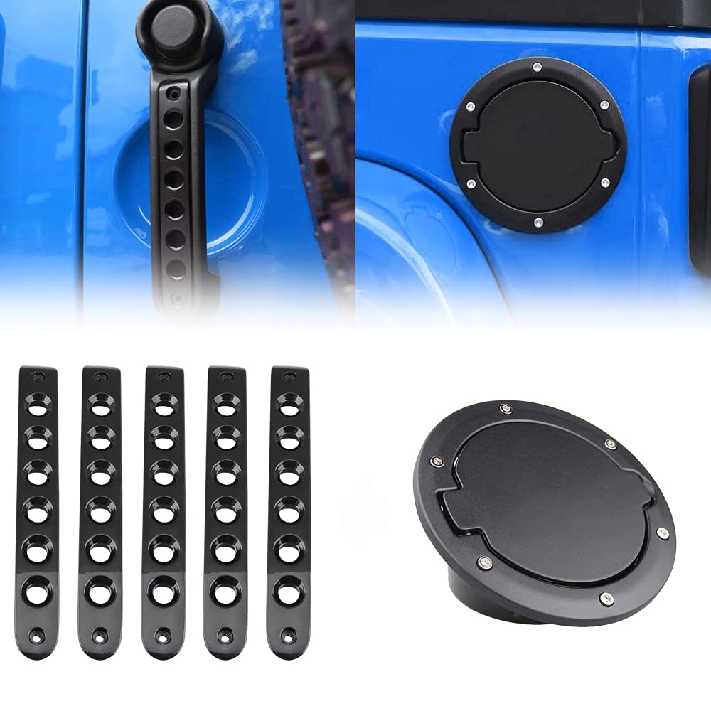 Samman Gas Cap Cover + Door Grab Cover Fuel Filler Door Gas Tank Cap with Door Handle Inserts Trim Compatible with Jeep Wrangler JK Sahara & Unlimited 2007-2018