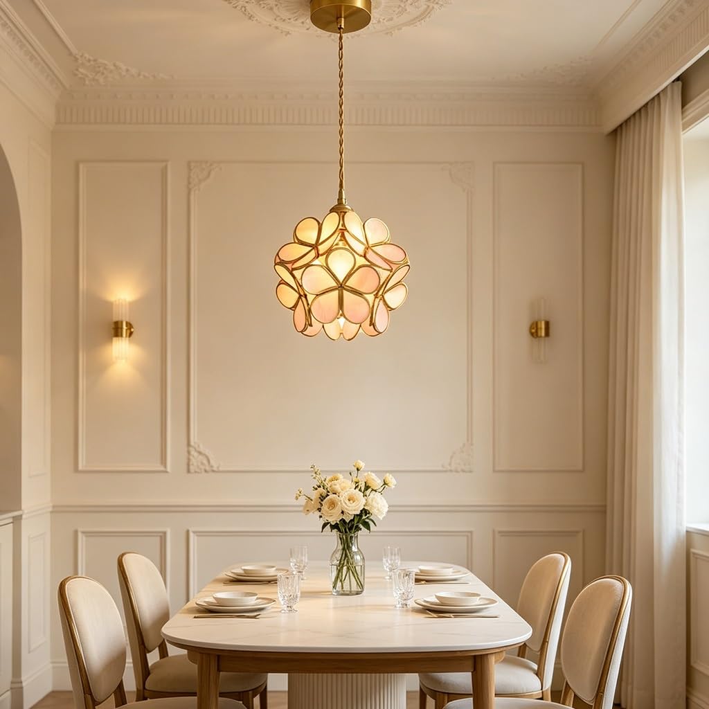 Mały żyrandol wiszący Stylowa lampa wisząca w kształcie kwiatu metalowa z regulacją wysokości szklanym kloszem i oprawką E27 do salonu sypialni kuchni przedpokoju jadalni lub domowego biura