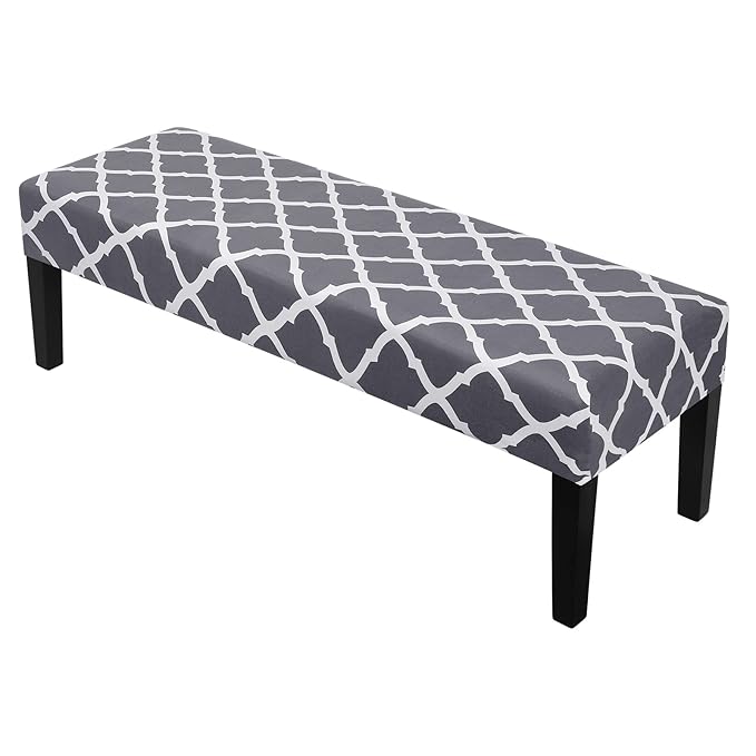 SearchI Dining Bench Cover, Stretch Washable Upholstered Bench Slipcover, Printed Bench Seat Protector, Rectangle Bench Covers for Dining Room, Bedroom, Living Room, Kitchen(Gray and White)