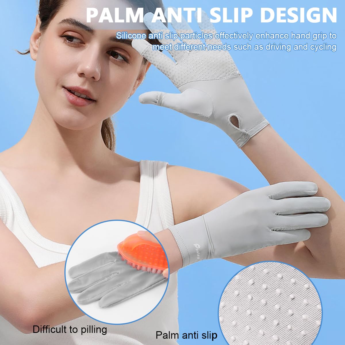PALAY Ice Silk Gloves for Women, Summer Sun Protection Bike Riding, Grey 3