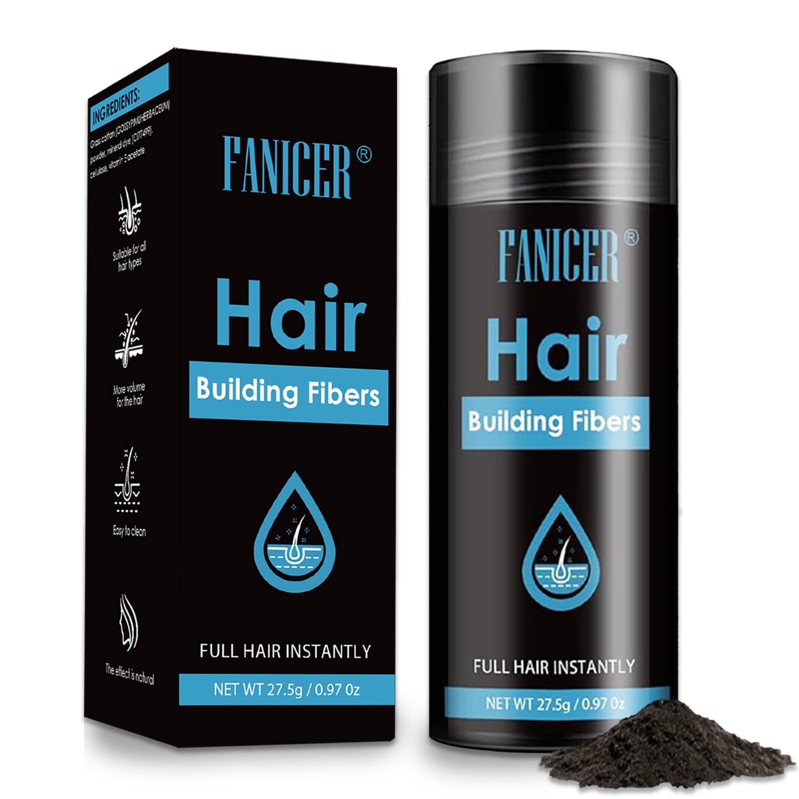 Fibre di Capelli, Polvere per Capelliin Fibra, polvere per capelli in fibra di qualità, Polvere Volumizzante Capelli Polvere di Uomini e Donne Più Giovani, Marrone scuro