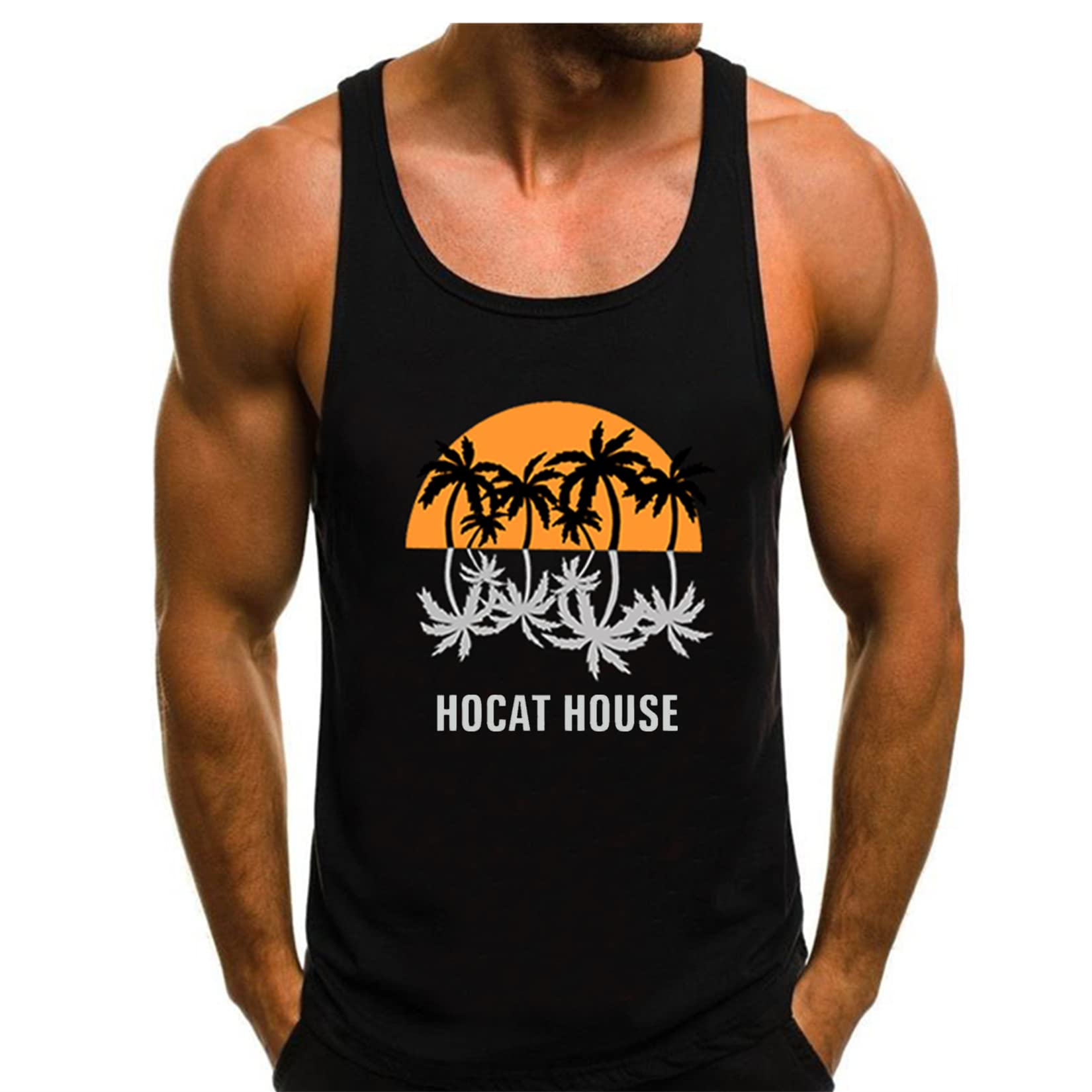 Débardeur Hommes Sport Bodybuilding Debardeur Homme Coton Musculation Fitness Gym Debardeur Homme Sport sans Manches T-Shirt Palmiers Party