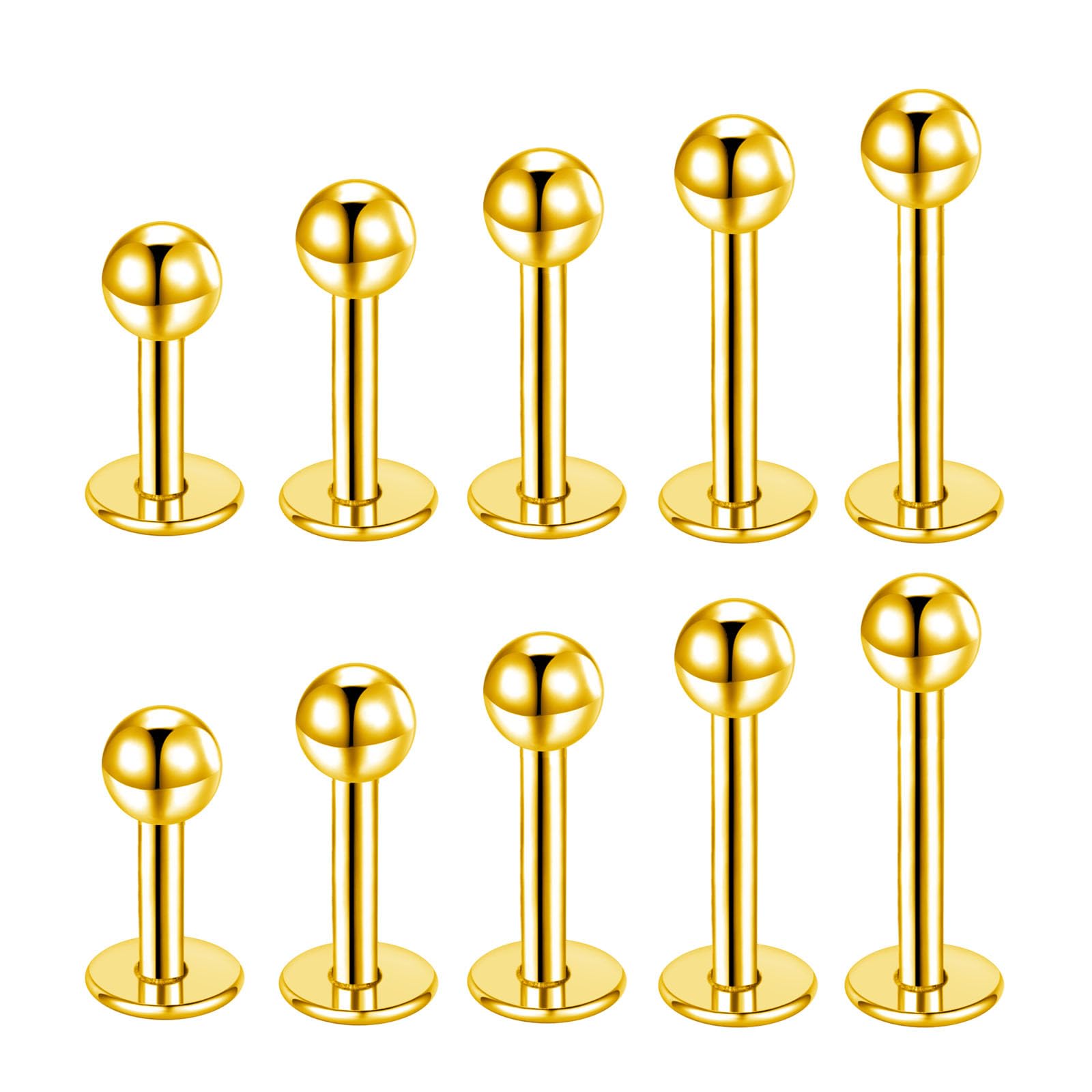 Besyvvin Lip Bars Labret Studs 16G Stainless Steel Plastic Flat Back Helix Tragus Cartilage Earring Stud 4-12MM Monroe Medusa Piercing Jewellery Silver Gold — view 16