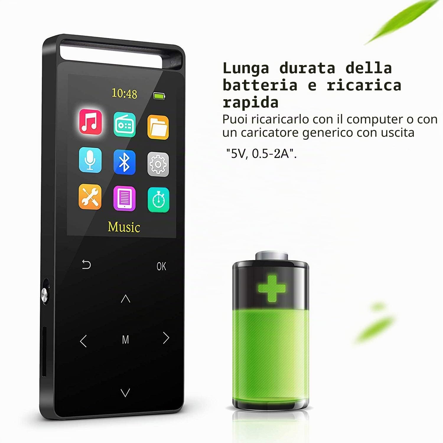 lettore MP3 Bluetooth,64GB con fascia da braccio sportiva,radio FM e registrazione,HIFI,scocca in metallo,nero opaco