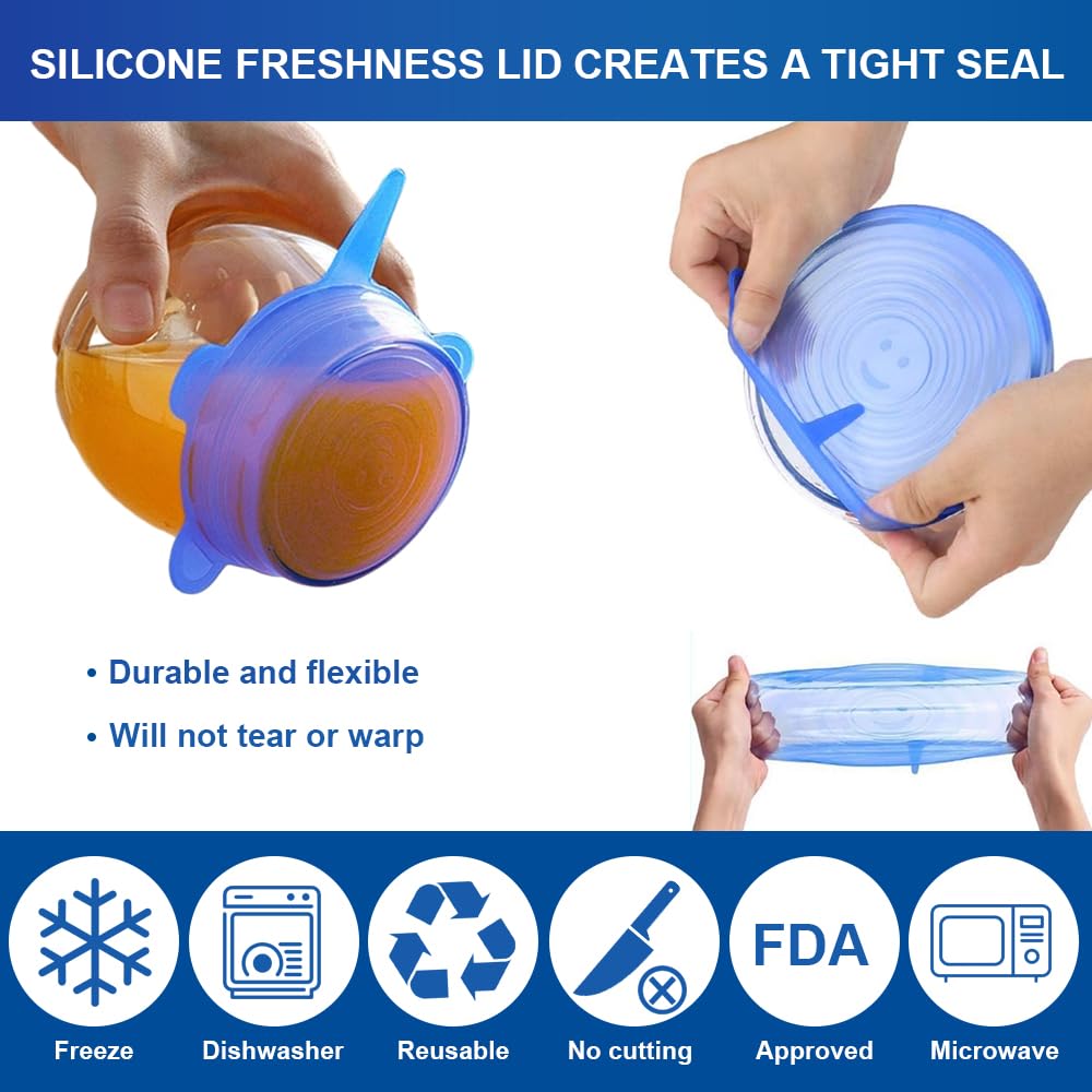 5 Coperchi In Silicone Riutilizzabili Per Alimenti - Set Di Tappi Elastici A Ventosa Per Ciotole, Tazze, Lattine - Misure Da 10,5 A 27,5 Cm - Rosso, Viola, Blu, Verde, Giallo