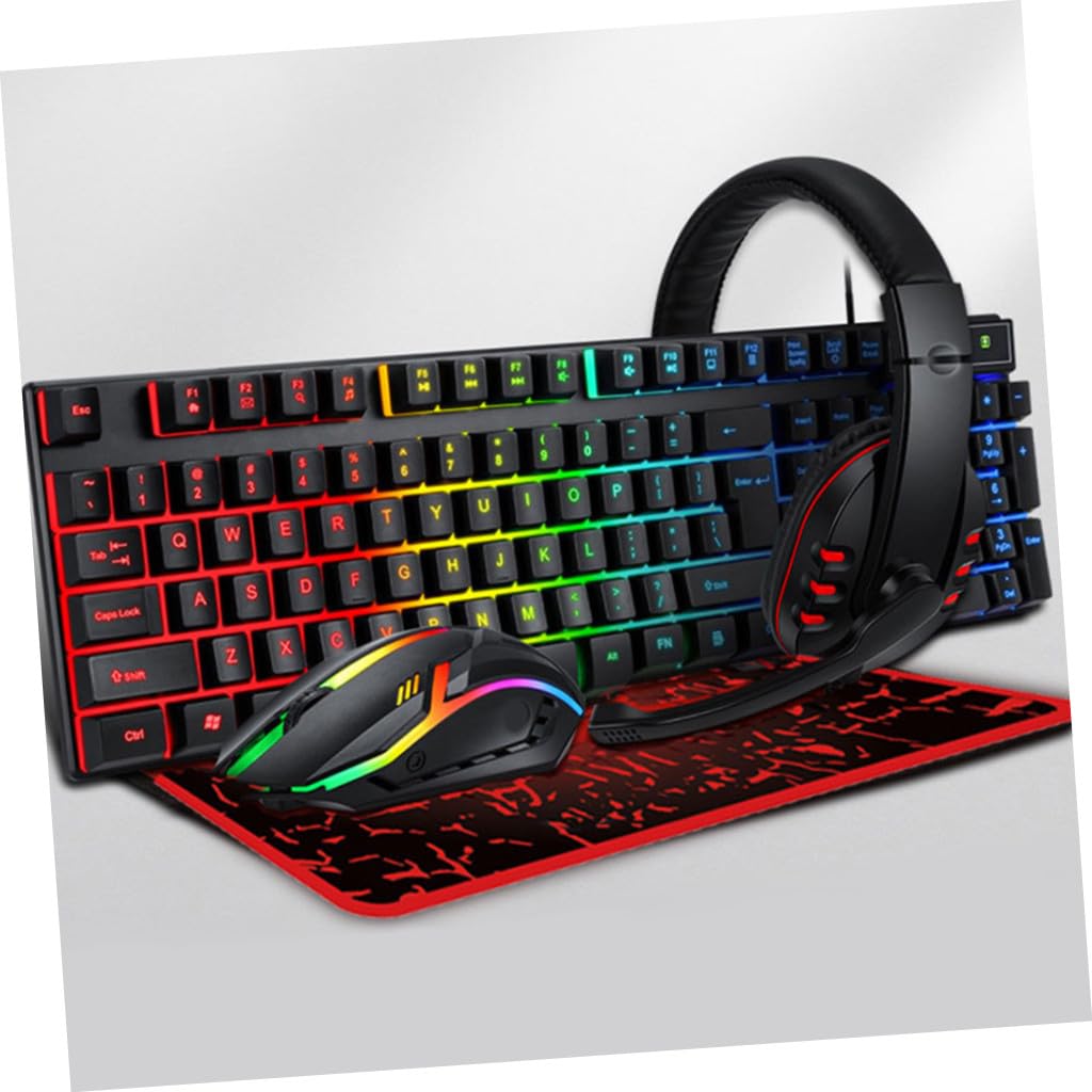 Lurrose 1 Set Tastiera Retroilluminata Mouse Cuffie e Tappetino Accessorio USB per Computer Design Ergonomico per Giocatori e per Appassionati Gaming