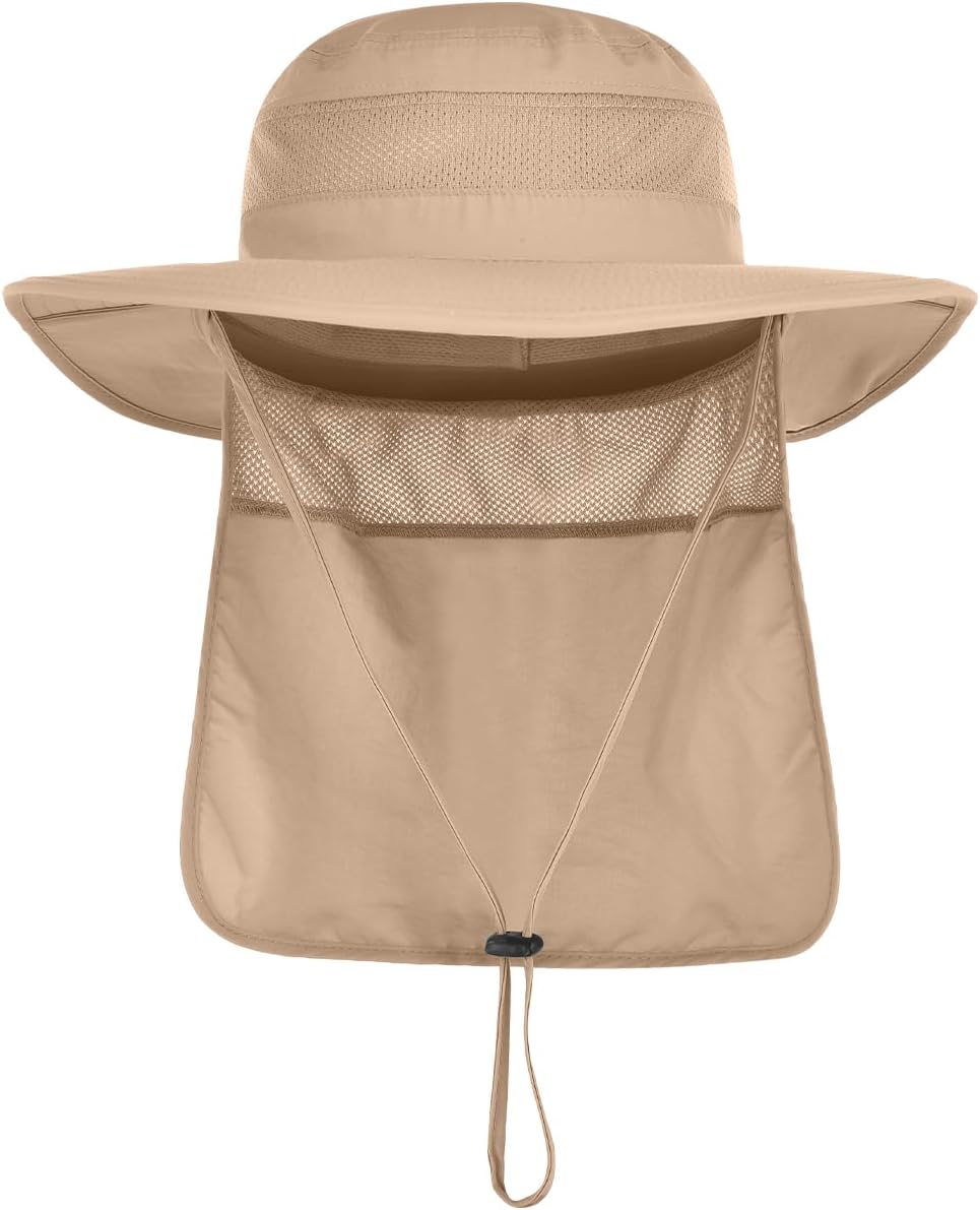 2 Pack Mens Sun Hat UV Protection Wide Brim Bucket Safari Foldable Hats with Neck Flap for Fishing Gardening