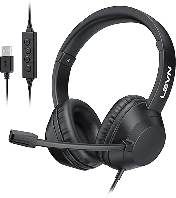 LEVN Headset with Mic, USB Headset with Microphone for PC, Headset with Microphone for Pc with Noise Canceling Microphone for Laptop, USB Headset for Work from Home/Call Center/Open Office