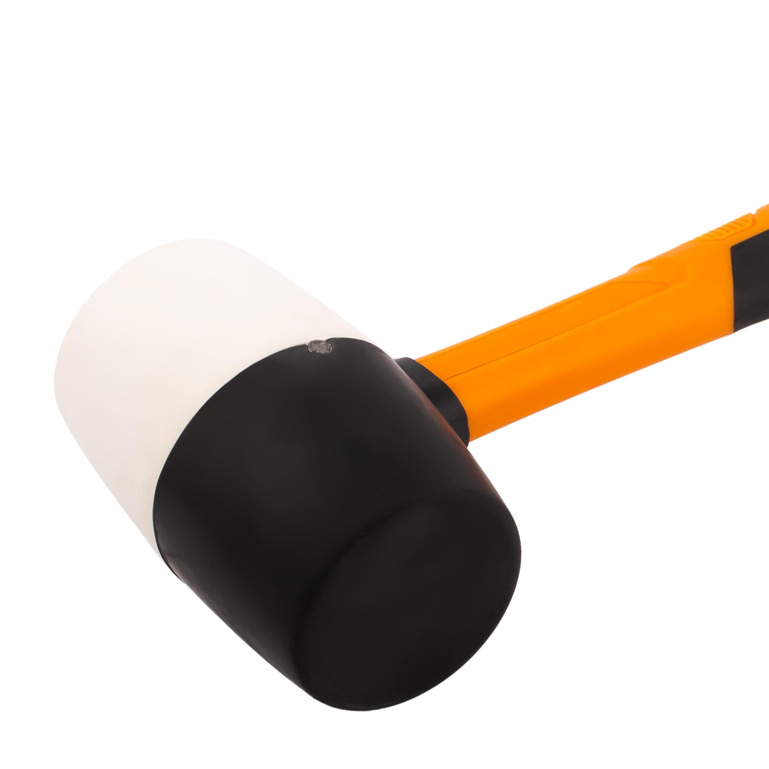 MIVOS Martillo de goma de 680 g, diámetro de 65 mm, color blanco y negro, martillo con mango de fibra de vidrio antideslizante, martillo de montaje de doble cabeza