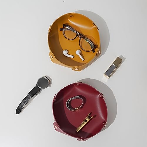 Vista 4 de Tainrunse Juego de bandejas de piel sintética para llaves, teléfono, entrada, caja de almacenamiento de mesa, exquisita decoración de cosméticos