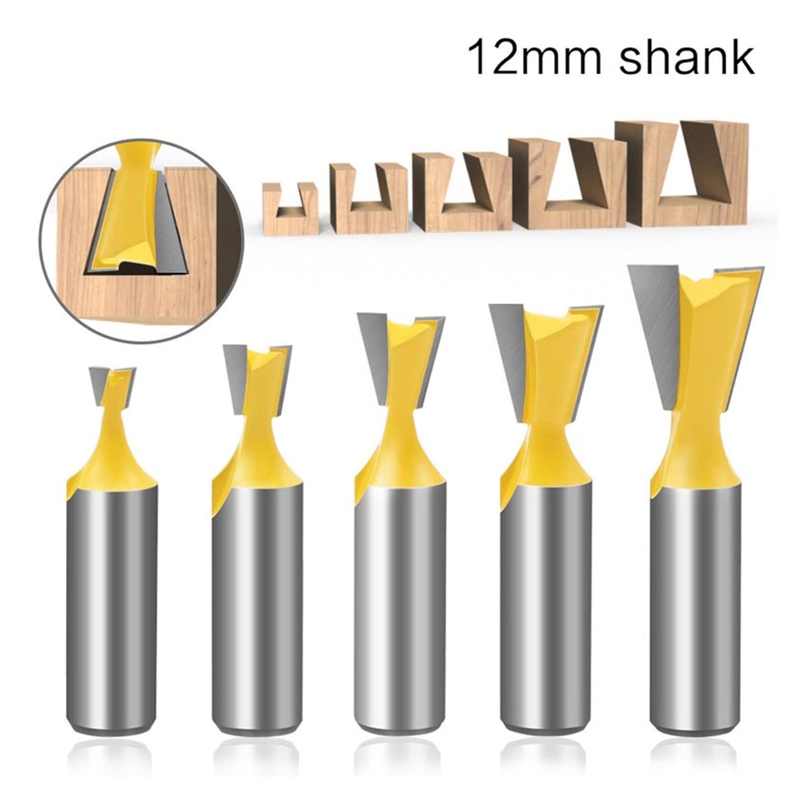 Hartmetall-Fräser, 1 Stück, 12 mm Schaft, Schwalbenschwanz-Schaftfräser, Holzschnitzerei-Bits, Legierungskopf-Fräser für Holz, Schwalbenschwanz (Schneidenlänge: 5)