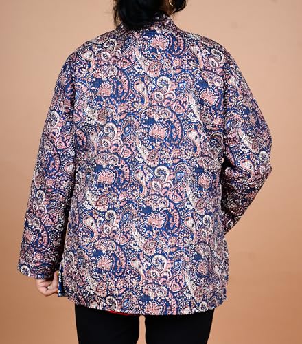 Chic Blue Printed Cotton Coat: Lightweight Quilted Short Sleeve Jacket for Women, 3X-Large by Royal India Handicraft - Image 2