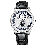 HENGARY Orologio da uomo automatico con calendario completo e lunetta diamantata – Orologio da polso da uomo con finestra notturna a fase lunare, indici luminosi, cassa in acciaio inox 316L e