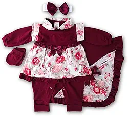 Conjunto, KIt Saída da Maternidade bebê, Menina com 5 peças, 100% algodão