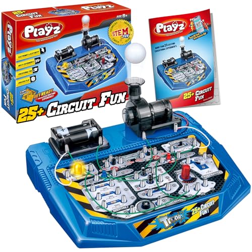 Playz Electrical Circuit Board Engineering Kit for Kids with 25+ STEM Projects Teaching Electricity, Voltage, Currents, Resistance, & Magnetic Science | Gift for Children Age 8, 9, 10, 11, 12, 13+