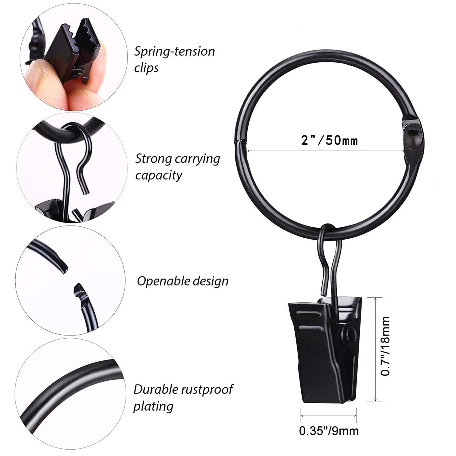Anneaux de rideau ouvrables en métal 50pcs Clips a... - Grandado