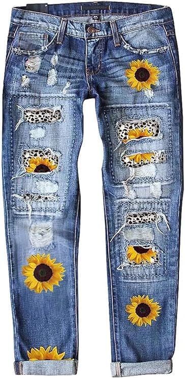 Women's Ripped Jeans Straight Leg Boyfriend Jeans Skinny Stretch Butt Lifting Jeans Slim Fit Denim Pants2