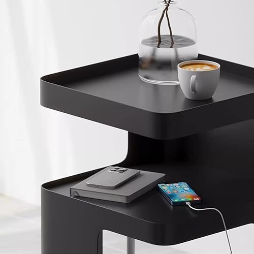 Miniatura 5 de Mesa auxiliar de metal, mesa auxiliar moderna con almacenamiento, mesita de noche negra, mesita de noche, mesa decorativa para dormitorio, sala de