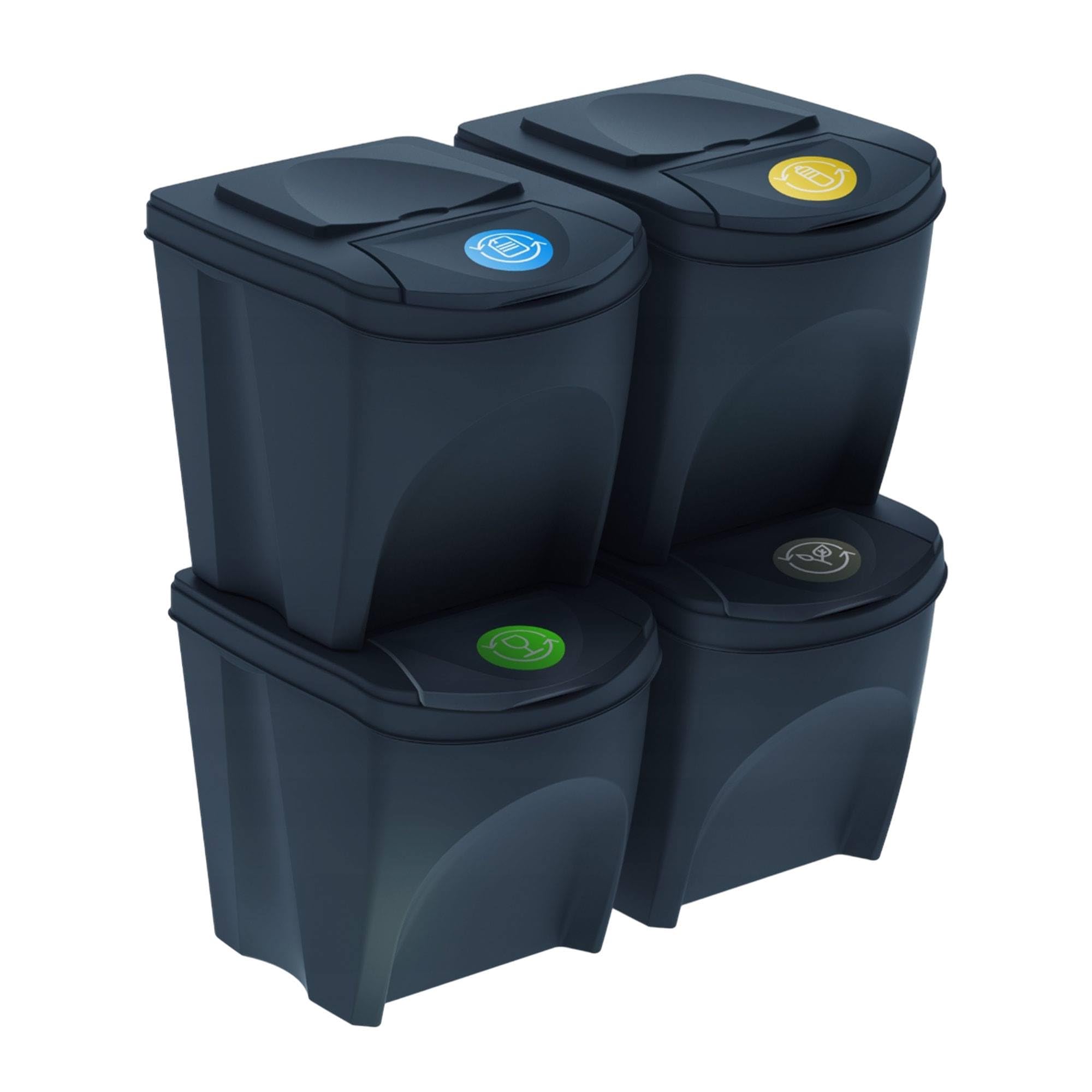 WELL HOME MOBILIARIO & DECORACIÓN Set of 4 Recycling Bins Charcoal 4 x 25 Litre