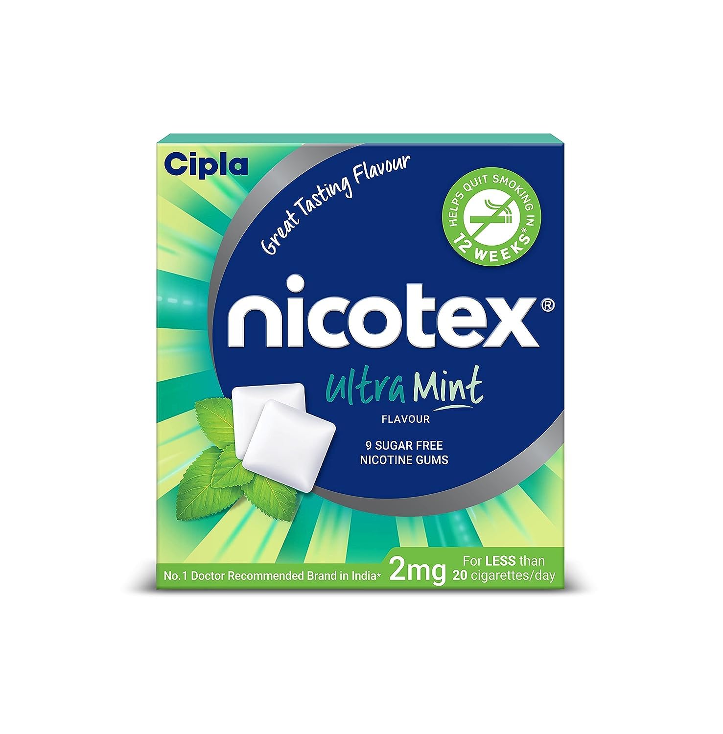 Ciplaa's Nicote.x Nicotine Sugar Free Ultra Mint Gums 2mg | Helps to Quit Smoking | WHO - Approved Therapy | 9 Gums each pack | Pack of 18, White