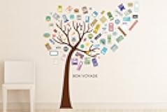 WALPLUS Removable Self-Adhesive Wall Stickers Luggage Labels Huge Pink Tree Art Decals Home Restaurant Decoration DIY Living Bedroom Décor 135cm x 160cm, Multi-Colour