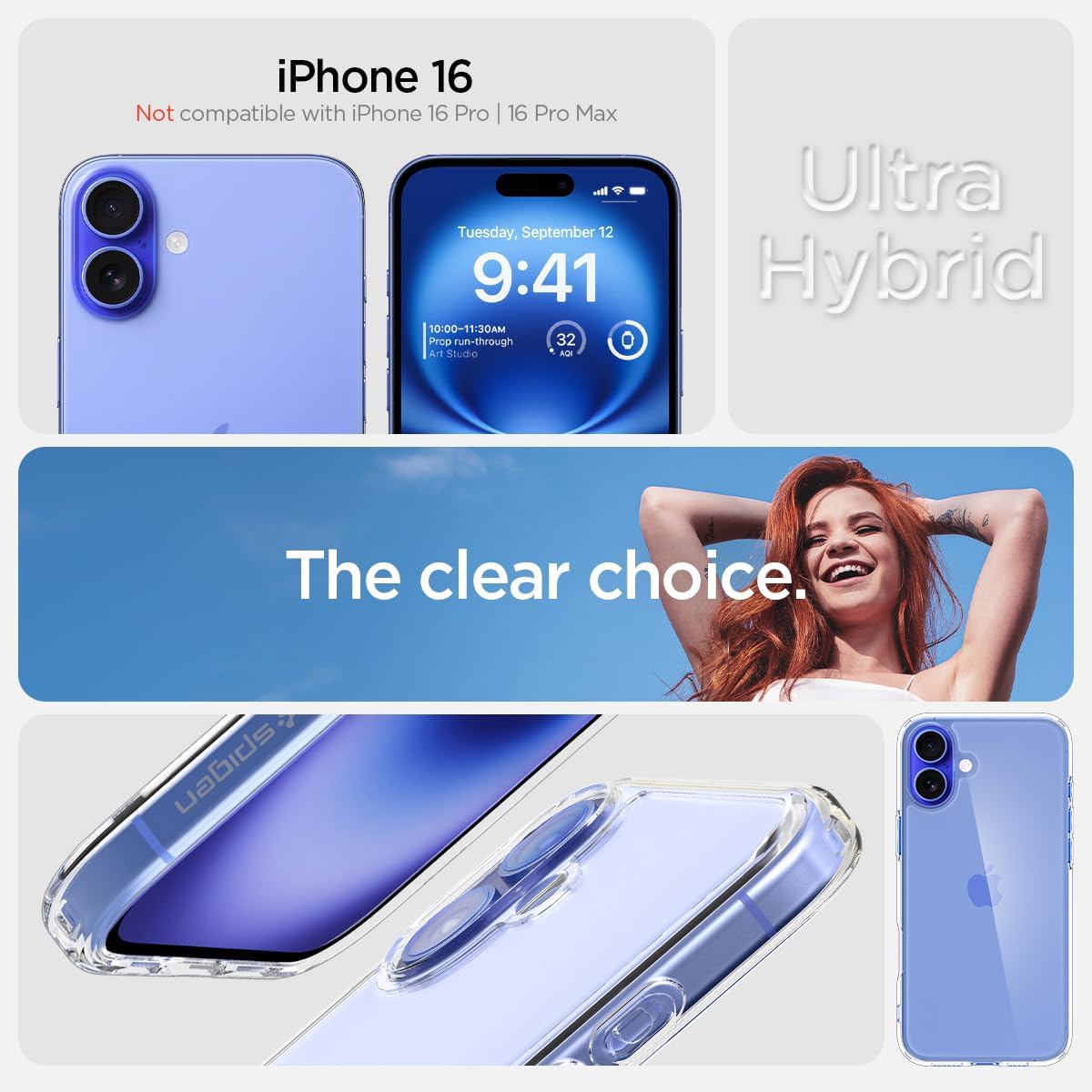 Spigen for iPhone 16 Case, Ultra Hybrid [No Magnet Ring][Anti-Yellowing] - Crystal Clear - Image 2