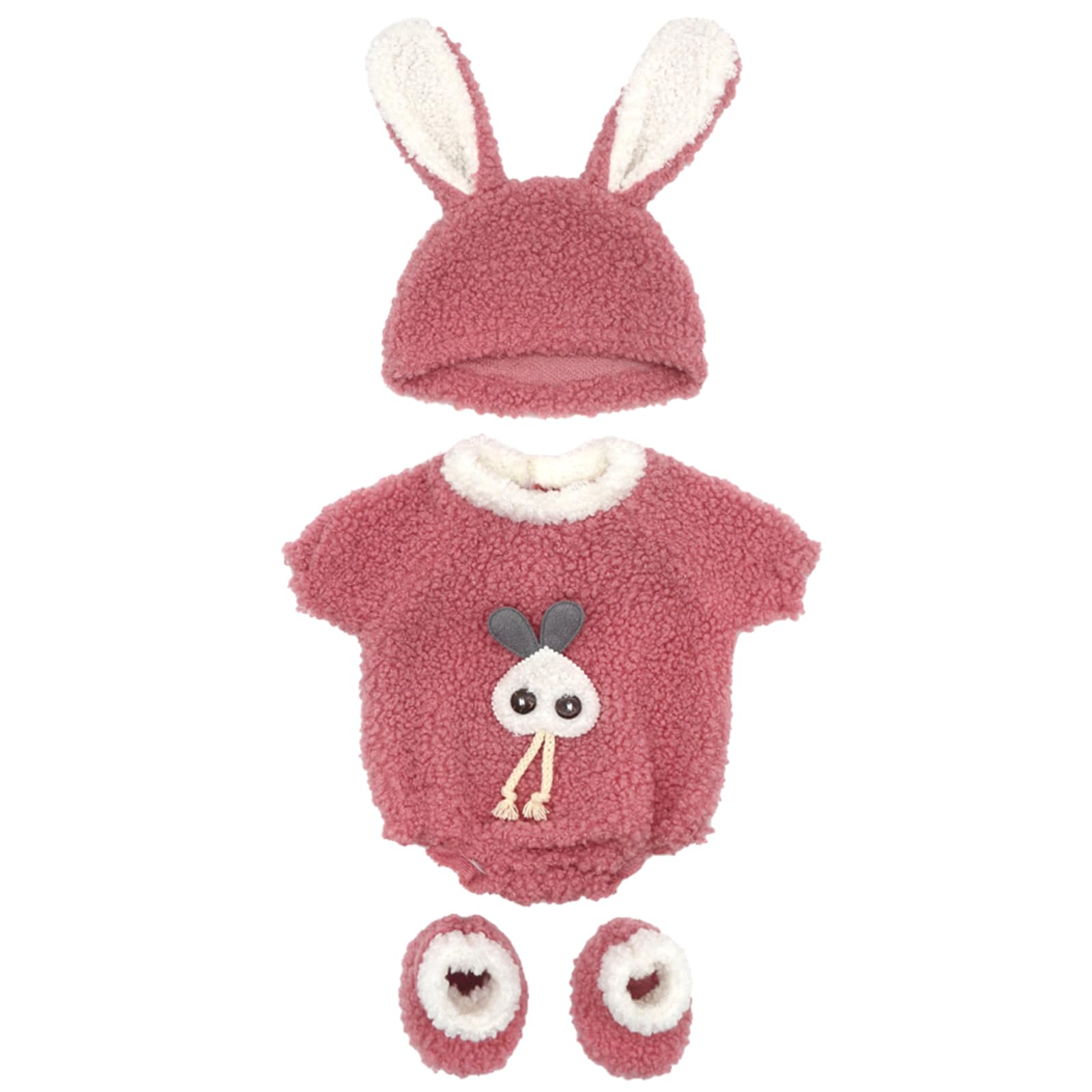 AISITEAISITE 18-20 Inch Baby Doll Clothes - 3 Piece Pink Romper, Bunny Hat and Socks Set for Reborn Baby Girl (Dolls NOT Included)
