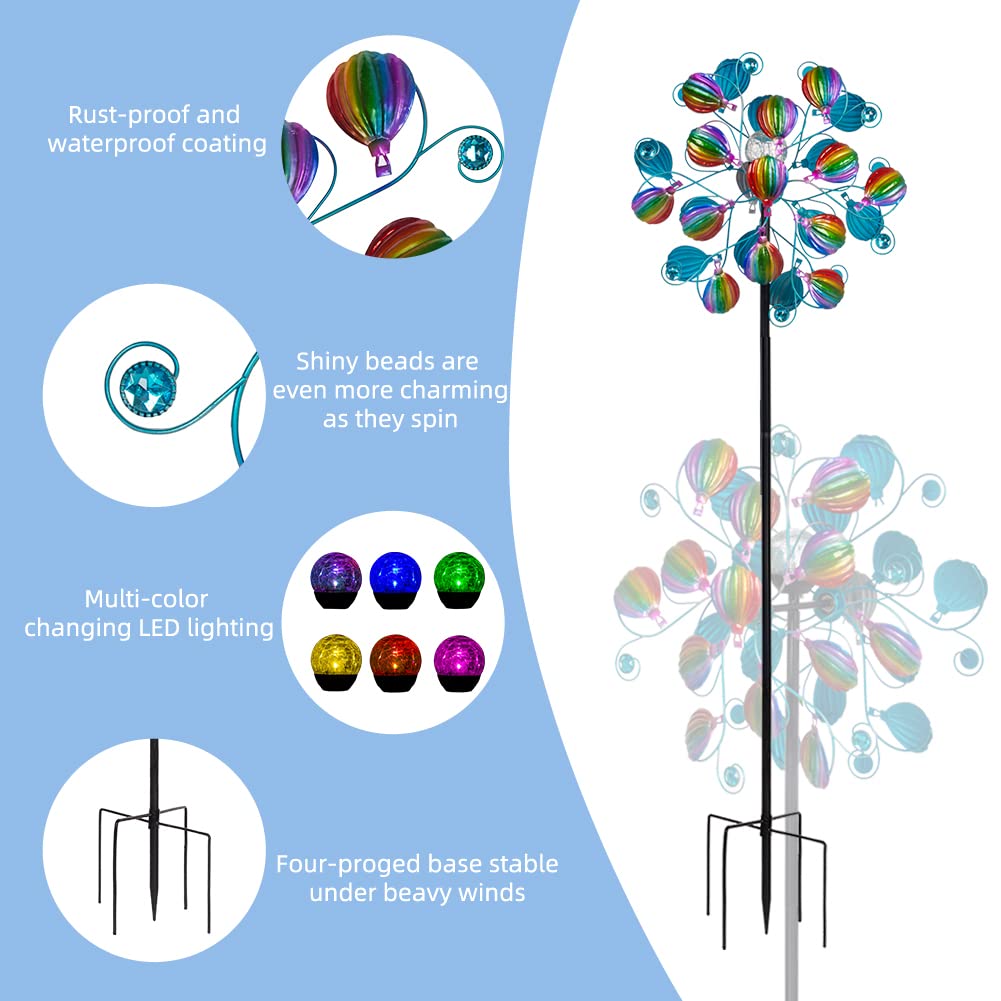 Wiatraki solarne na zewnątrz, balon na gorące powietrze ze szklaną kulką LED, wielokolorowe wiatraki na podwórko i do ogrodu, wiatraczki kinetyczne, rzeźby wiatrowe i błystki na ścieżkę