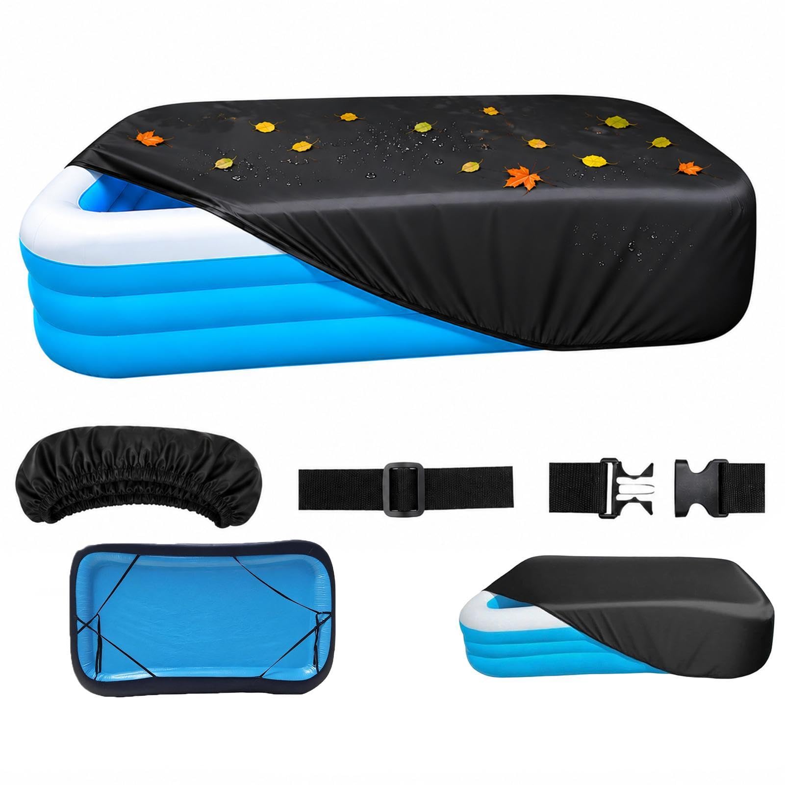 Rectangular Pool Cover For Inflatable Pools, Solar PoolCover Protector, Built-in Elastic Band And Extra Buckle To Prevent Slipping, Pool Dust Cover For Cold And UV Resistant, Dustproof,330x213x44cm